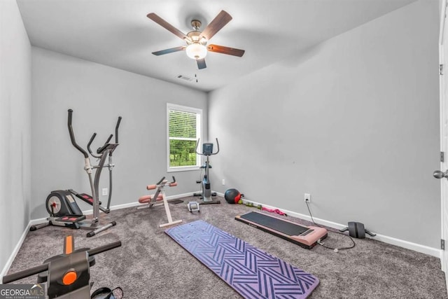 51 Waterfowl Ct, Jefferson, GA 30549 - workout room with ceiling fan and carpet flooring