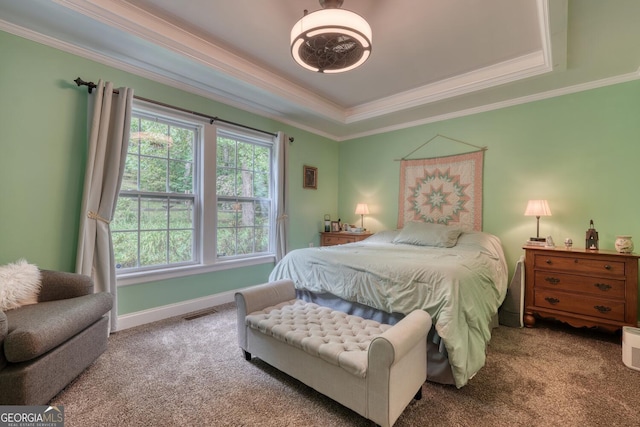 311 Lonesome Pine Trl, Blairsville, GA 30512 - bedroom with carpet floors, crown molding, a raised ceiling, a chandelier, and baseboards