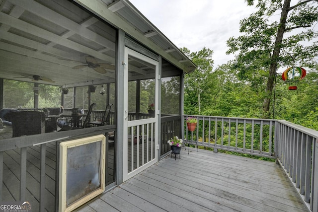 311 Lonesome Pine Trl, Blairsville, GA 30512 - deck with a ceiling fan and a sunroom