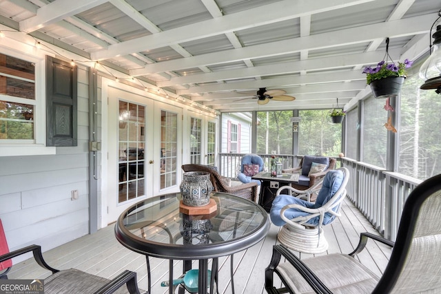 311 Lonesome Pine Trl, Blairsville, GA 30512 - sunroom featuring french doors, outdoor dining space, and a ceiling fan