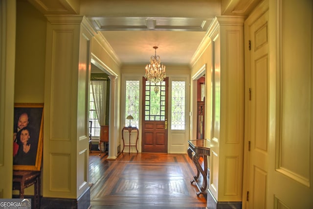 12001 Layfield Rd, Upatoi, GA 31829 - foyer featuring a chandelier, ornamental molding, and ornate columns