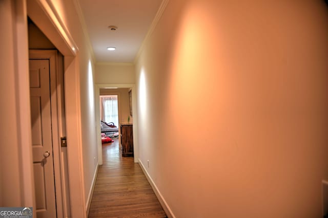 12001 Layfield Rd, Upatoi, GA 31829 - corridor featuring ornamental molding, baseboards, and dark wood-style flooring