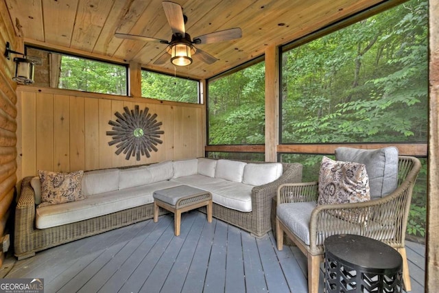 190 Toccoa Heights Rd, Blue Ridge, GA 30513 - sunroom featuring outdoor lounge area and ceiling fan