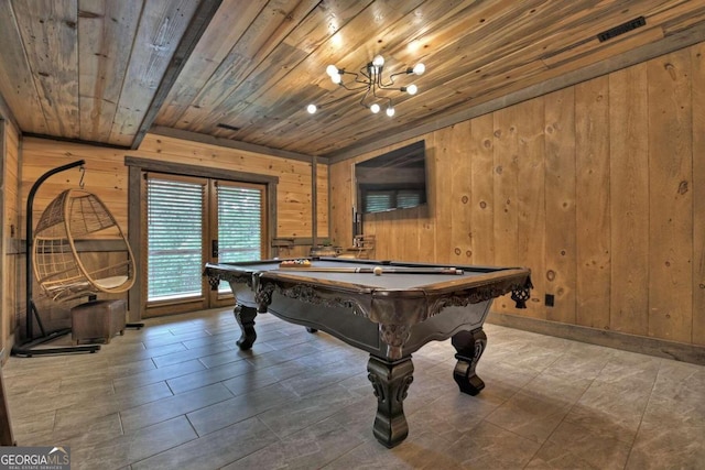 190 Toccoa Heights Rd, Blue Ridge, GA 30513 - rec room with wood walls, wooden ceiling, and billiards