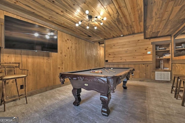 190 Toccoa Heights Rd, Blue Ridge, GA 30513 - rec room with wood walls, wooden ceiling, and billiards table