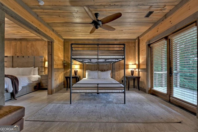190 Toccoa Heights Rd, Blue Ridge, GA 30513 - bedroom with wooden ceiling, multiple windows, wood walls, and wood finished floors