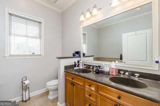 11 Perimeter Ctr E Unit 1412, Atlanta, GA 30346 - bathroom featuring double vanity, ornamental molding, and tile patterned floors