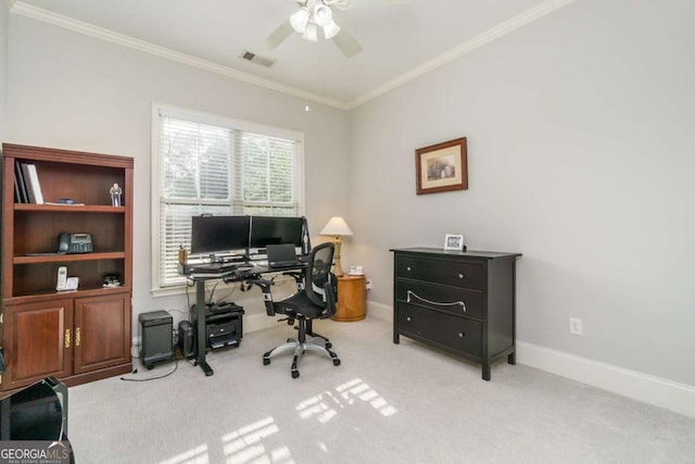 11 Perimeter Ctr E Unit 1412, Atlanta, GA 30346 - office area featuring ceiling fan, crown molding, and carpet floors