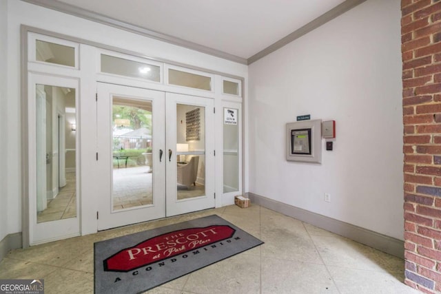 11 Perimeter Ctr E Unit 1412, Atlanta, GA 30346 - doorway to outside featuring french doors, crown molding, and tile patterned floors