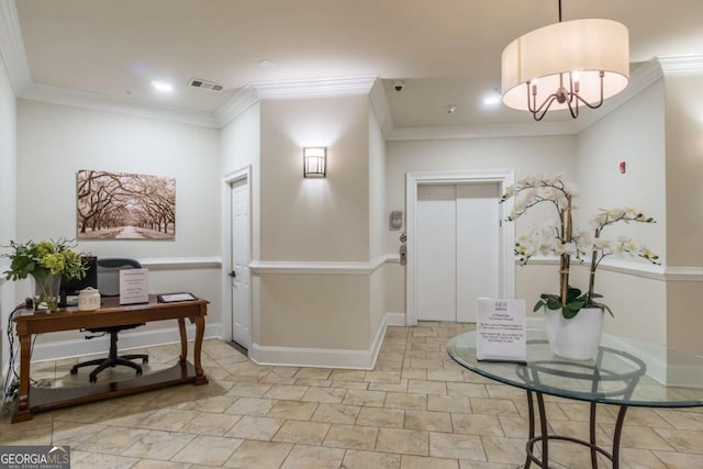 11 Perimeter Ctr E Unit 1412, Atlanta, GA 30346 - entrance foyer with ornamental molding, a chandelier, and recessed lighting