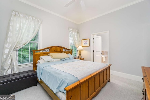 11 Perimeter Ctr E Unit 1412, Atlanta, GA 30346 - bedroom featuring light colored carpet, ornamental molding, and ceiling fan