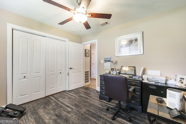 213 Feagin Mill Rd, Warner Robins, GA 31088 - office with dark wood finished floors and ceiling fan