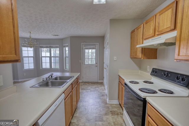 5587 Strathmoor Manor Cir, Lithonia, GA 30058 - kitchen with electric range oven, under cabinet range hood, a sink, dishwasher, and light countertops
