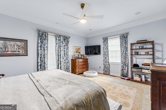 116 Maimont Cir, Macon, GA 31210 - bedroom with crown molding, wood finished floors, and a ceiling fan