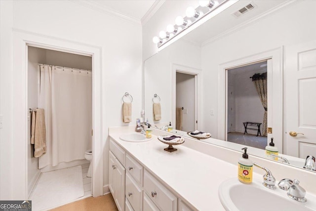 116 Maimont Cir, Macon, GA 31210 - bathroom featuring double vanity, crown molding, and a shower with curtain