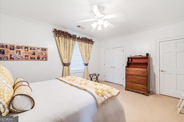 116 Maimont Cir, Macon, GA 31210 - bedroom featuring crown molding, a closet, light carpet, and ceiling fan