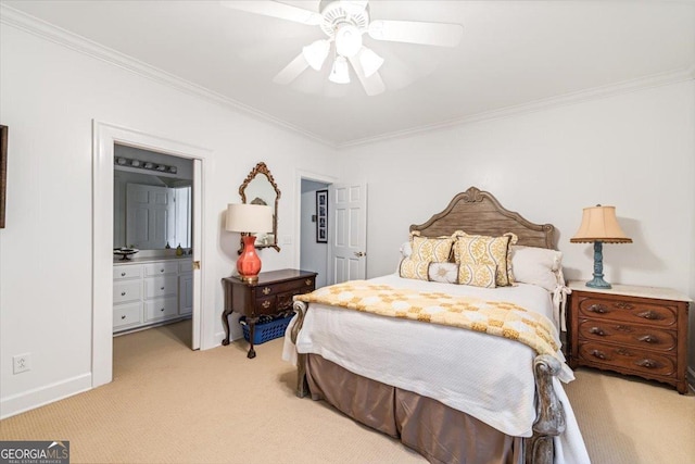 116 Maimont Cir, Macon, GA 31210 - bedroom featuring light colored carpet, crown molding, and ceiling fan
