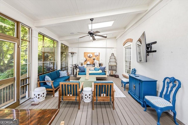 116 Maimont Cir, Macon, GA 31210 - sunroom with an outdoor hangout area, ceiling fan, and a skylight