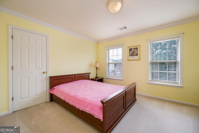 199 Eastham Ct, Suwanee, GA 30024 - bedroom with light carpet, ornamental molding, and baseboards