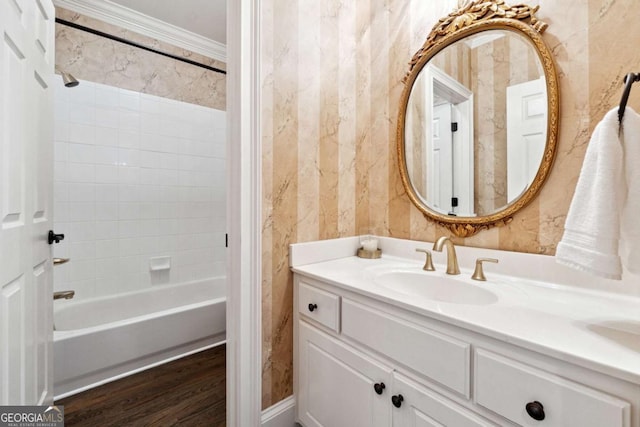 100 Pine Mist Cir, Alpharetta, GA 30022 - bathroom with vanity, shower / bathtub combination, and wood finished floors