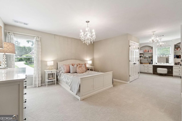 100 Pine Mist Cir, Alpharetta, GA 30022 - bedroom with a chandelier, light colored carpet, baseboards, and an office area