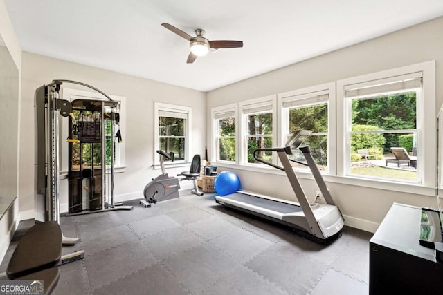 100 Pine Mist Cir, Alpharetta, GA 30022 - workout room with baseboards and ceiling fan
