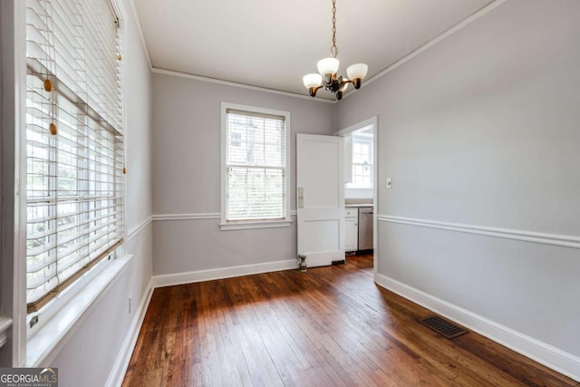 170 Stanton Way, Athens, GA 30606 - empty room with a chandelier, dark wood-type flooring, and crown molding