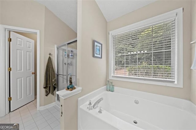 1865 Morgans Run Trl, Buford, GA 30519 - bathroom with a bath, a shower stall, and tile patterned flooring
