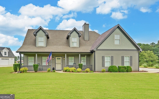 60 Villa Cts, Hartwell, GA 30643 - view of front of house featuring a porch, a chimney, a front yard, and roof with shingles
