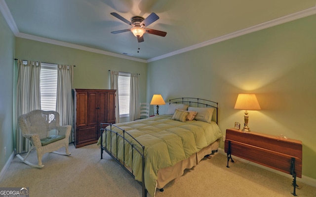 60 Villa Cts, Hartwell, GA 30643 - bedroom with light colored carpet, baseboards, ornamental molding, and ceiling fan