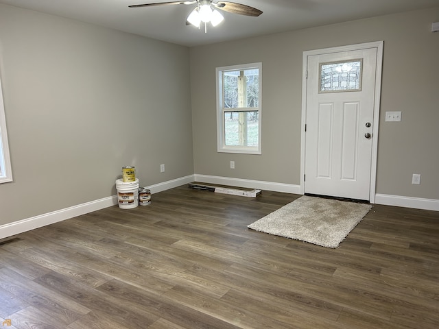 1679 Rock Rd, Mount Airy, GA 30563 - entryway featuring a ceiling fan, baseboards, and dark wood finished floors