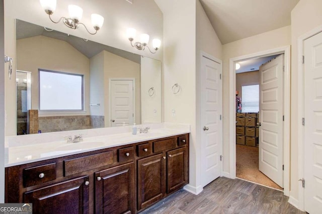 3746 Okefenokee Rdg, Loganville, GA 30052 - full bath featuring wood finished floors, lofted ceiling, and double vanity