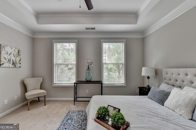 747 Topsail Ln, Alpharetta, GA 30005 - bedroom featuring a raised ceiling, carpet floors, crown molding, and a ceiling fan
