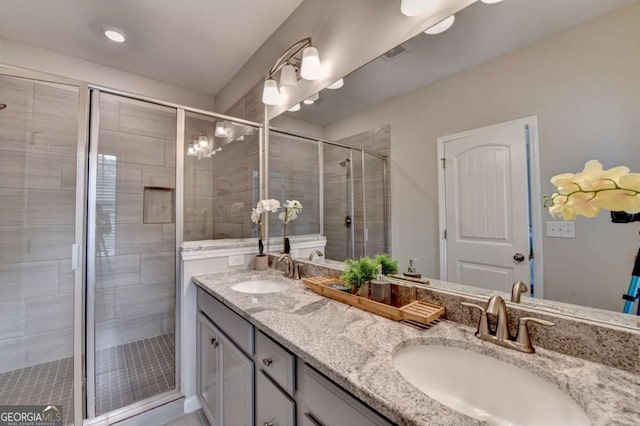 747 Topsail Ln, Alpharetta, GA 30005 - bathroom featuring double vanity and a stall shower