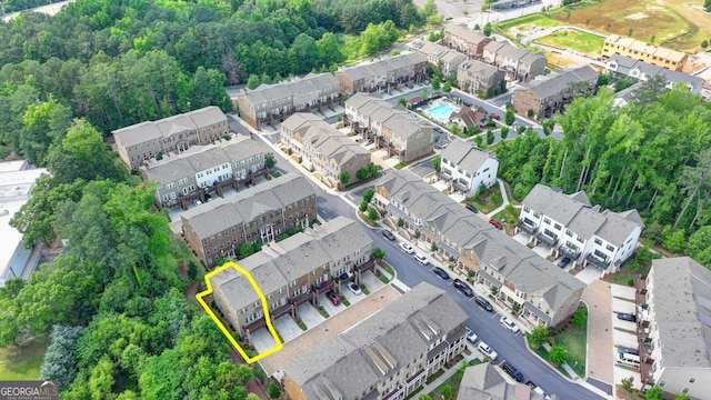 747 Topsail Ln, Alpharetta, GA 30005 - aerial view of property and surrounding area featuring property parcel outlined and nearby suburban area
