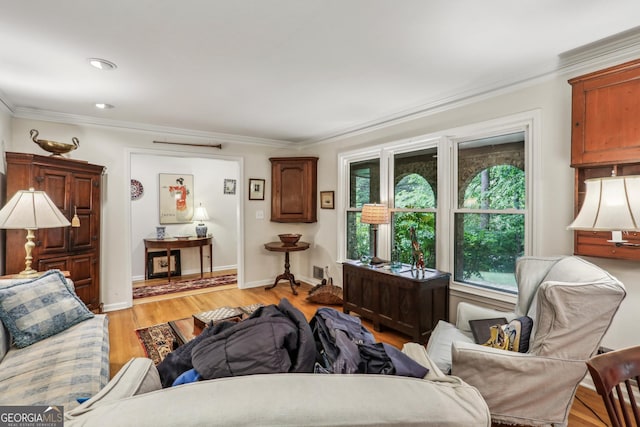 2700 Regency Dr E, Tucker, GA 30084 - living area featuring ornamental molding, light wood-style flooring, baseboards, and recessed lighting