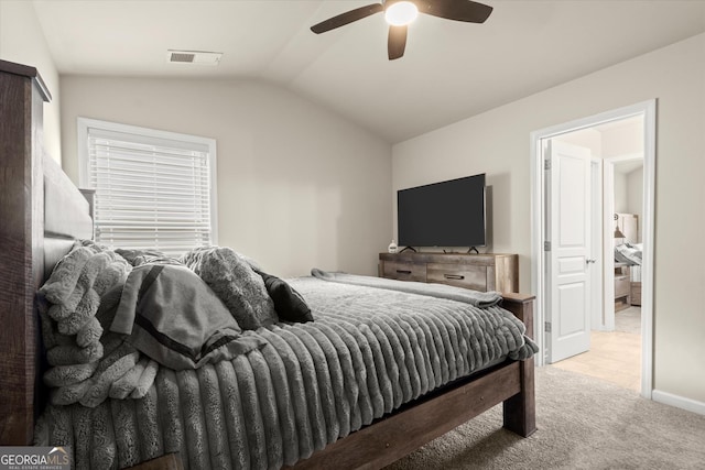 4965 Brierstone Dr, Alpharetta, GA 30004 - bedroom featuring carpet, vaulted ceiling, and a ceiling fan