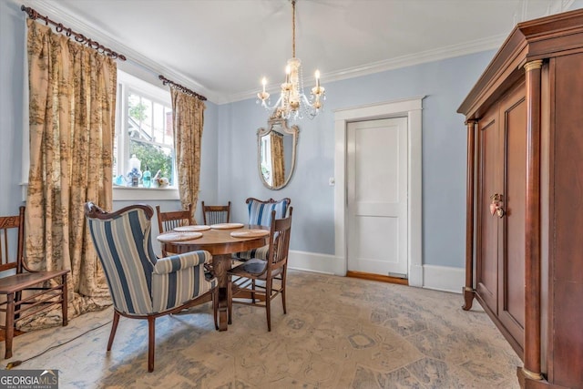 403 E Robert Toombs Ave, Washington, GA 30673 - dining area with a chandelier, crown molding, and baseboards