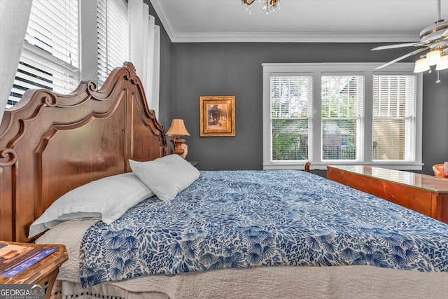 403 E Robert Toombs Ave, Washington, GA 30673 - bedroom featuring ornamental molding and ceiling fan