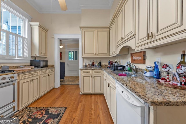 403 E Robert Toombs Ave, Washington, GA 30673 - kitchen featuring cream cabinetry, dishwasher, a sink, and crown molding