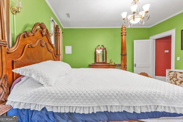 403 E Robert Toombs Ave, Washington, GA 30673 - bedroom featuring ornamental molding and a chandelier