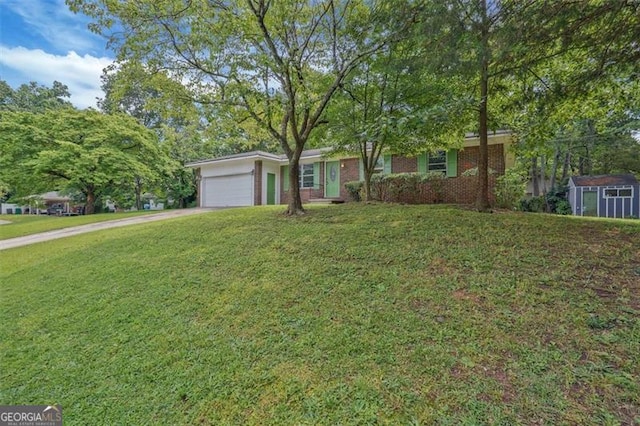 622 Sheffield Rd, Norcross, GA 30071 - view of front of home with driveway, an attached garage, a front yard, and a storage unit