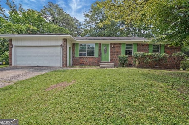 622 Sheffield Rd, Norcross, GA 30071 - ranch-style home with a garage, brick siding, concrete driveway, entry steps, and crawl space