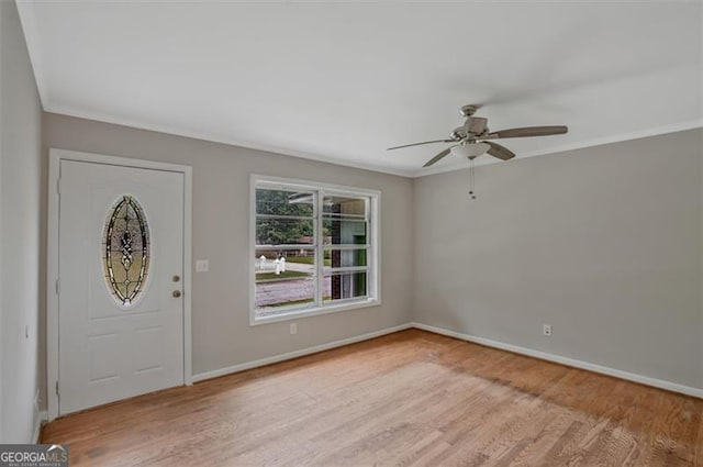 622 Sheffield Rd, Norcross, GA 30071 - foyer entrance featuring wood finished floors, a ceiling fan, baseboards, and ornamental molding