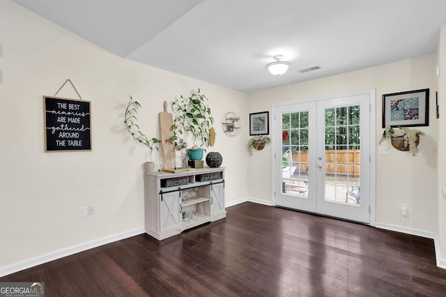 4180 Gables Pl, Buford, GA 30519 - doorway with french doors and dark wood-style flooring