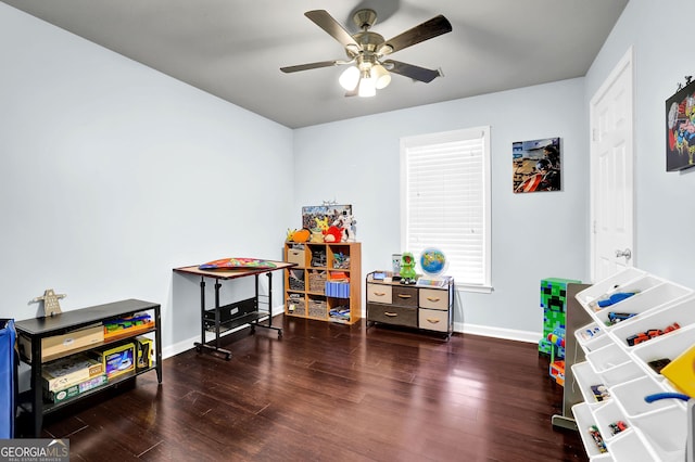 4180 Gables Pl, Buford, GA 30519 - playroom featuring a ceiling fan and wood finished floors