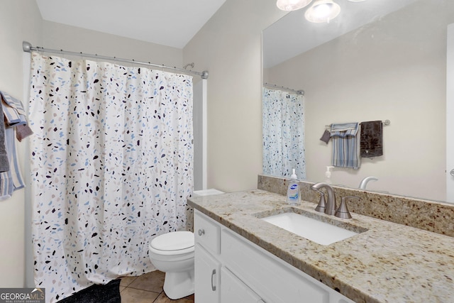 4180 Gables Pl, Buford, GA 30519 - bathroom with vanity, tile patterned floors, and curtained shower