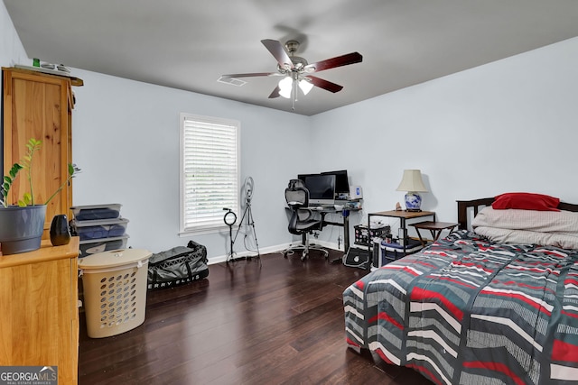 4180 Gables Pl, Buford, GA 30519 - bedroom with wood finished floors, a ceiling fan, and a desk
