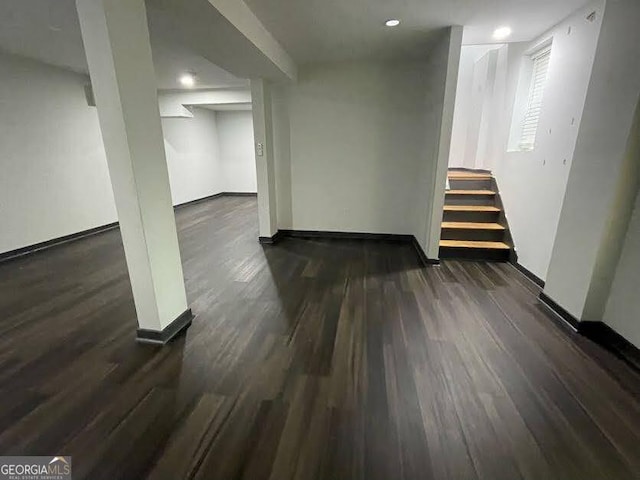 185 Glenrose Cir SW, Atlanta, GA 30354 - below grade area featuring wood finished floors, stairway, and recessed lighting