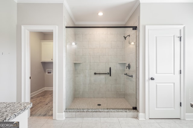 104 Bonny Oaks Dr, Lagrange, GA 30240 - full bathroom with a stall shower, ornamental molding, and recessed lighting